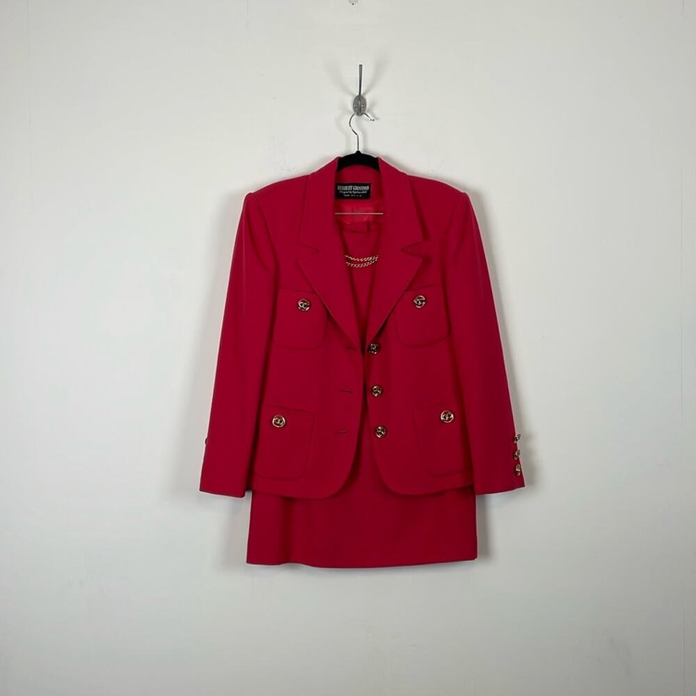 Vintage Herbert Grossman Womens 10 Wool Skirt Suit Lined Long Sleeve 6 Pockets